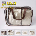 2014 new design dot printing cosmetic bag set with clear PVC handle out bag travel bag set 4